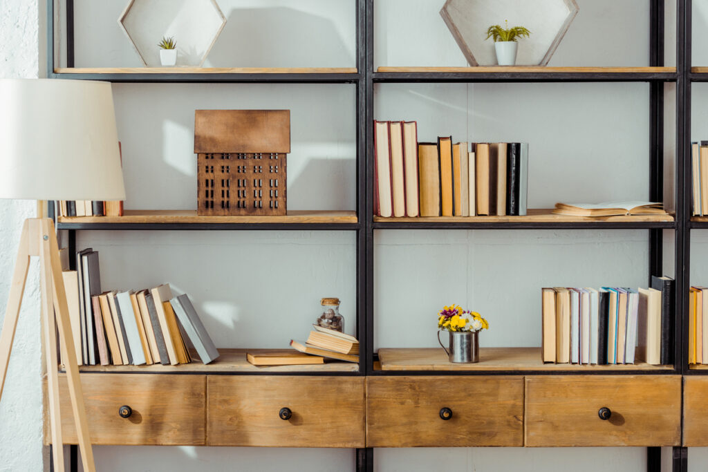 decorate shelves with books